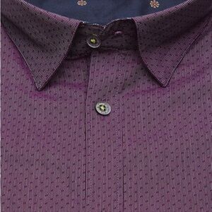 Ted Baker Men's Burgundy Patterned Button Down Shirt - Size 6 / 2XL